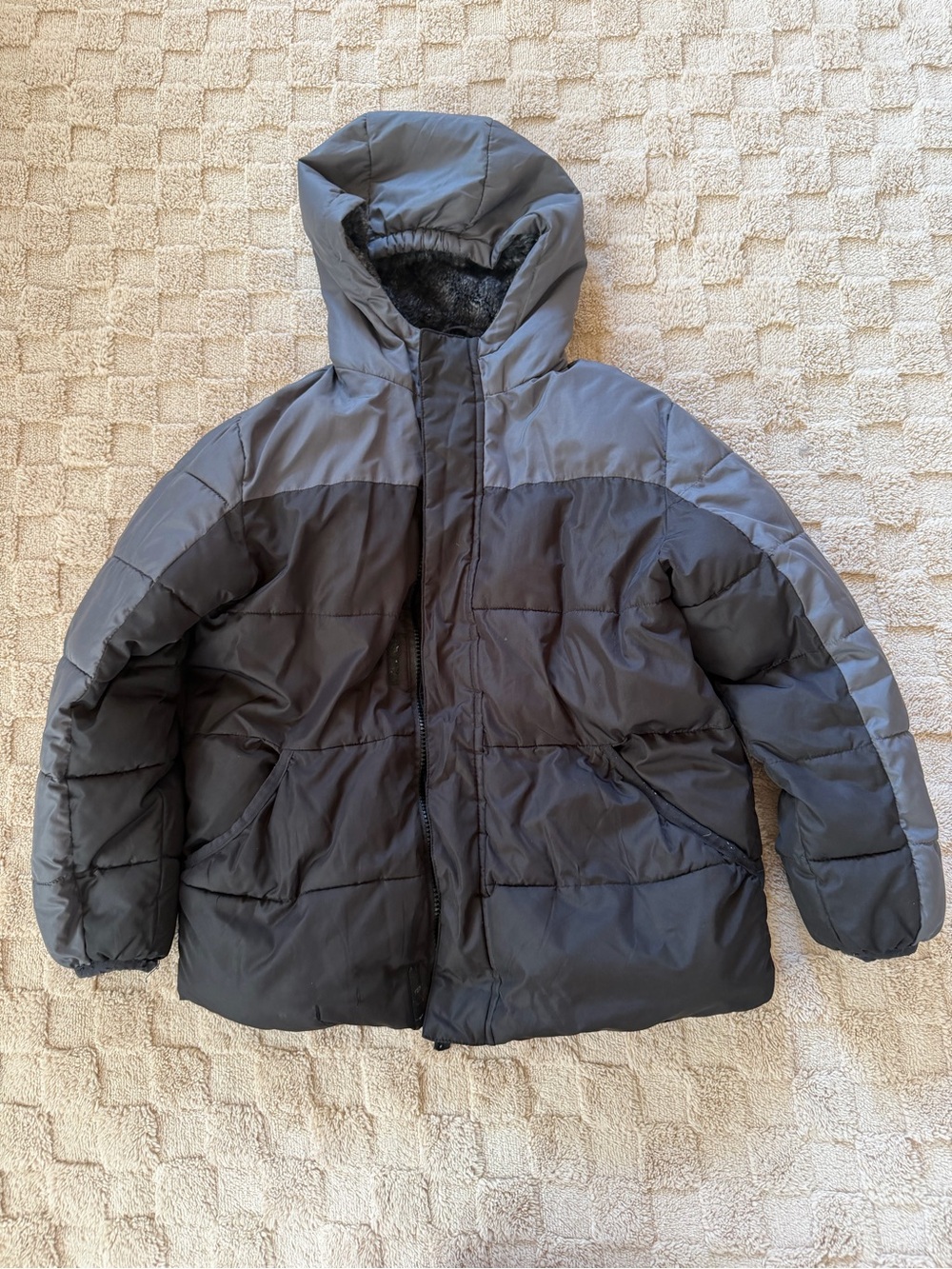Wonder Nation Boys Size 8 Black Gray Hooded Puffer Winter Coat